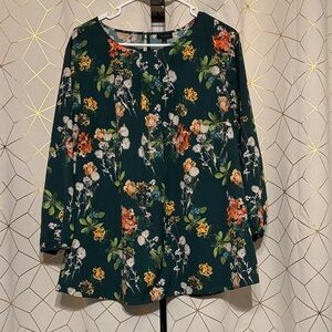 Talbots Dark Green Floral Blouse